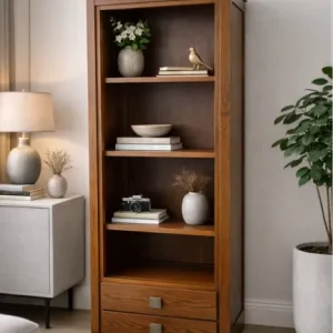 Librería moderna de madera para libros y decoración con cajones